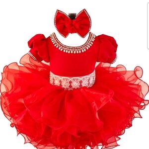 0-3 Months Red Princess Pageant Tutu Dress with Bow